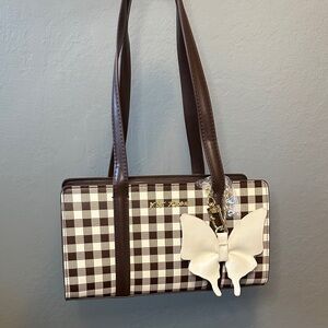 NWT - Betsey Johnson Brown Gingham Shoulder Bag
